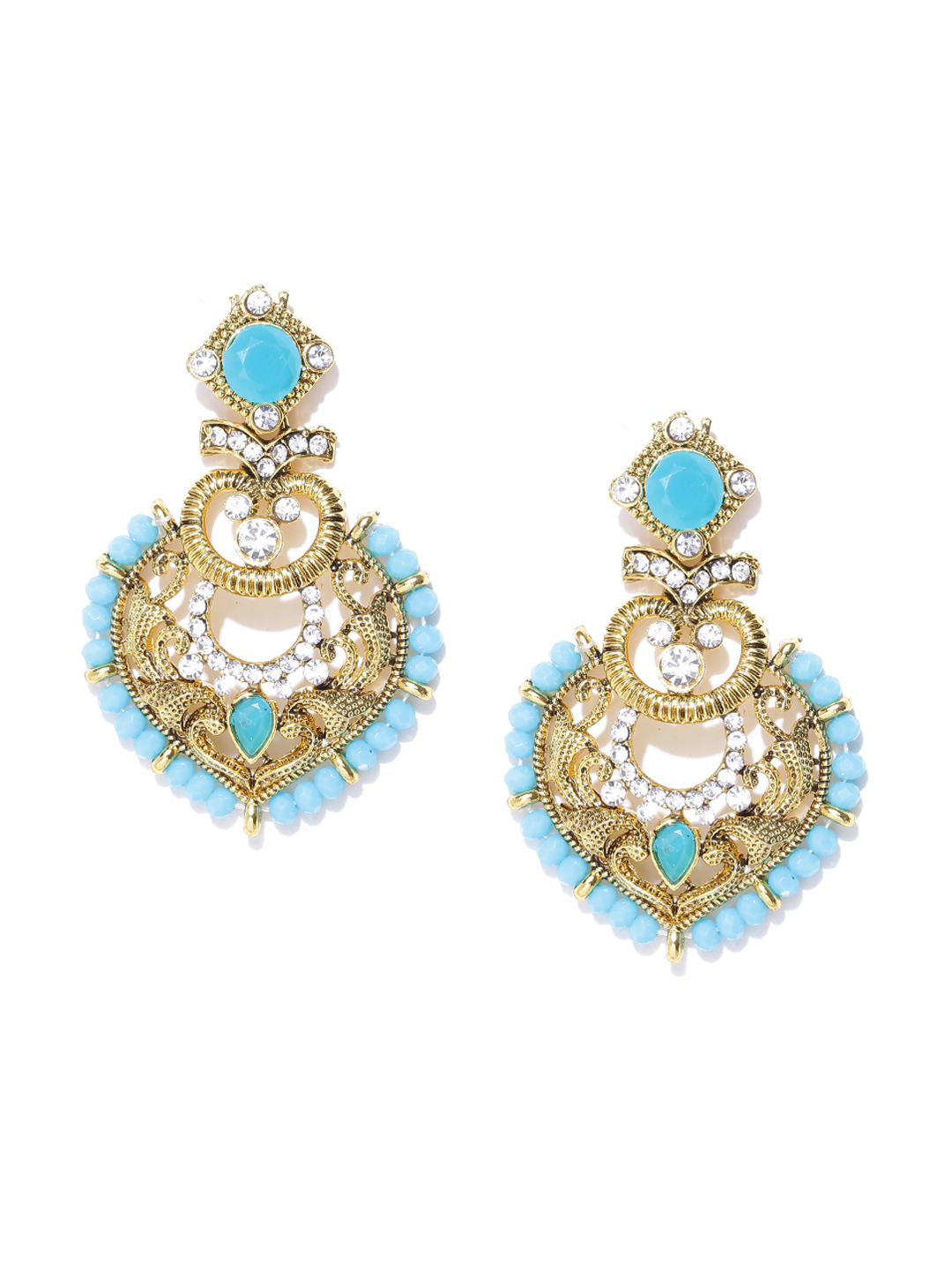 YouBella Blue Gold-Plated Stone-Studded Drop Earrings